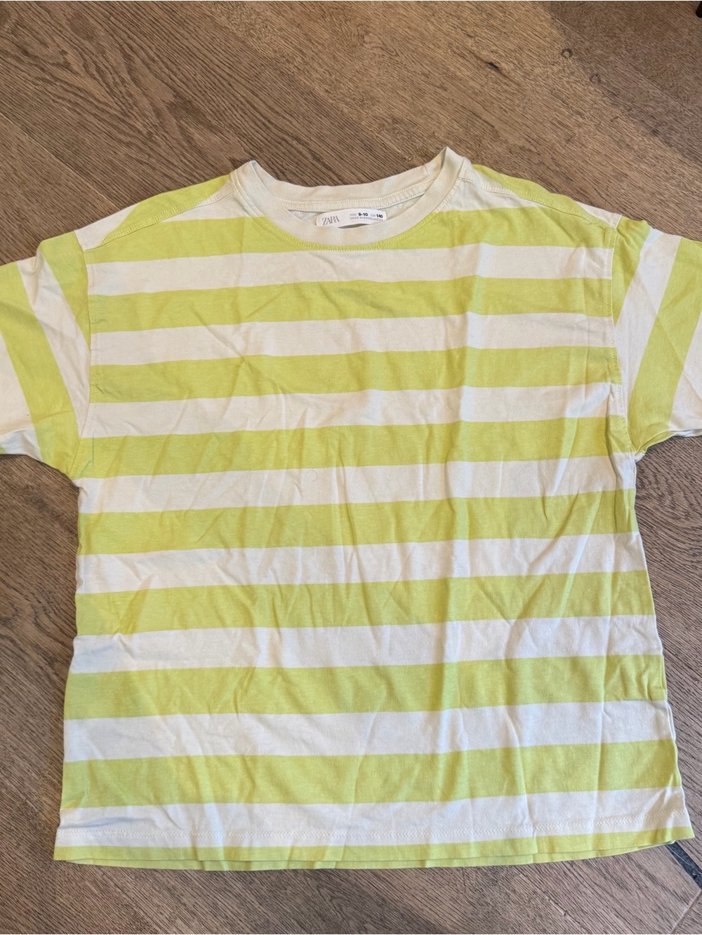 Zara Yellow chartreuse green and White Striped Kids Short Sleeve Tee